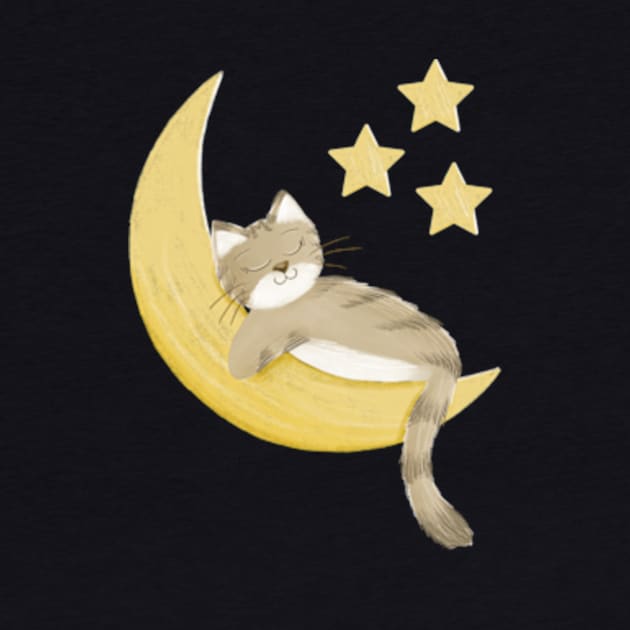 Sleeping cat and moon by AbbyCatAtelier